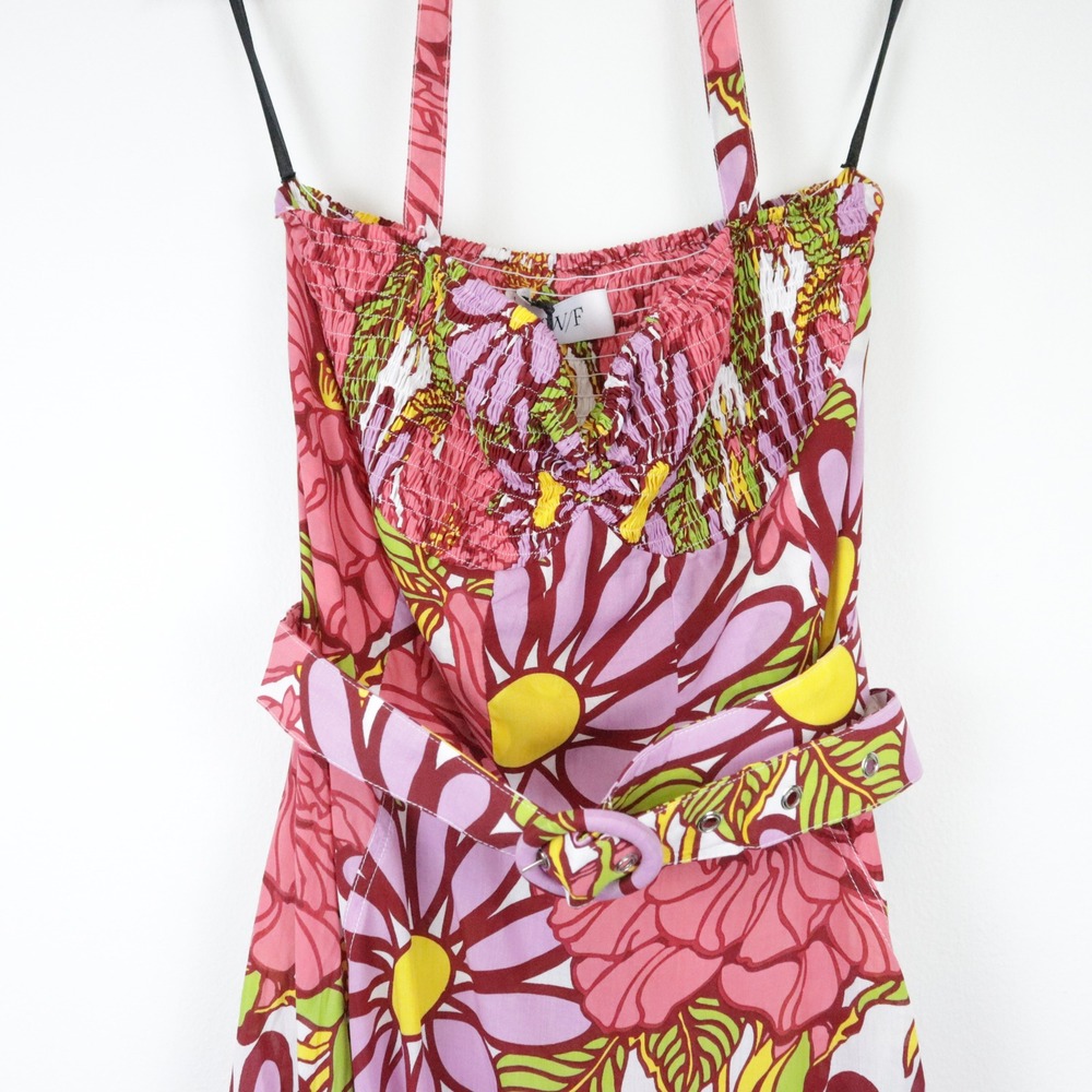 NWT S/W/F x REVOLVE Halter Dress Frida Floral Maxi Pink Purple Smocked Small - Picture 4 of 12